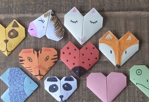Marque-pages cœur et animaux en origami